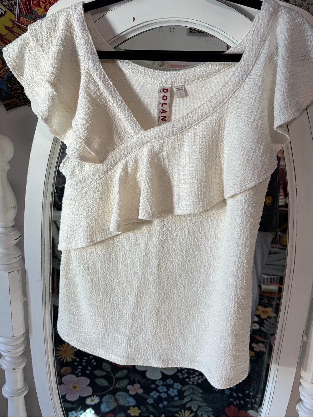 dolan Cream Off-the-Shoulder Ruffle Knit Top